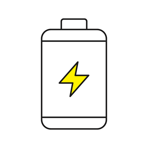 Ilustración de batería con carga energética en amarillo